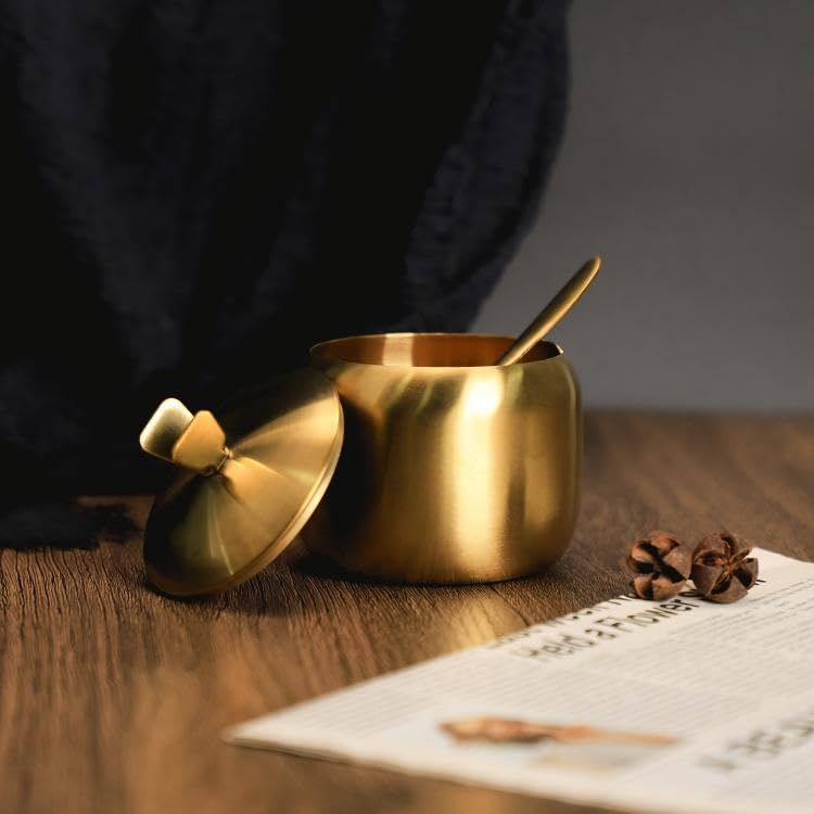 Mozacona Stainless Steel Sugar Bowl Spice Jar Storage Seasoning Pot with Lid Spoon - Image 4